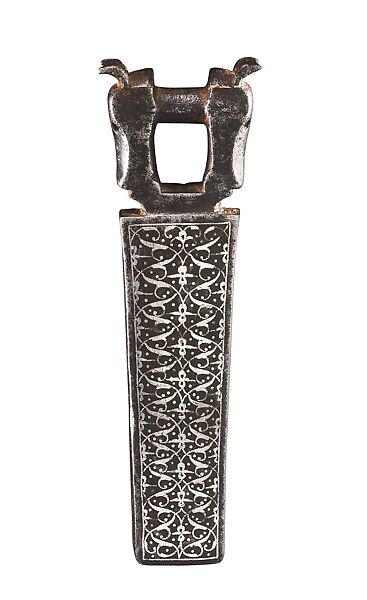 Steel Object, Possibly a Door Knocker or Catch, Steel; cast and engraved, overlaid with silver