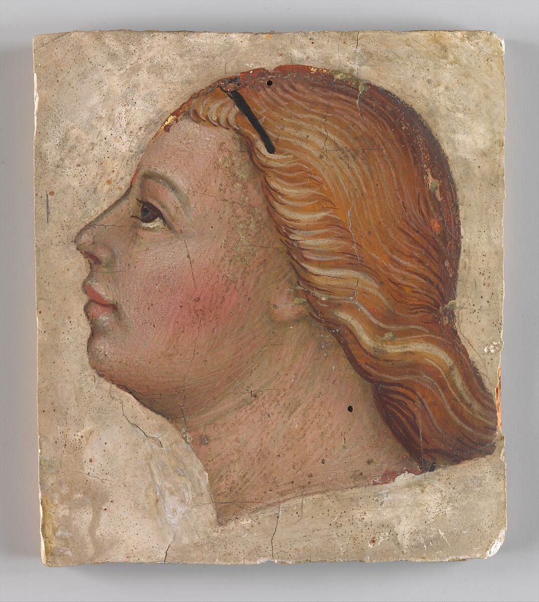 Head of an Angel in Left Profile, Taddeo di Bartolo (Italian, Siena ca. 1362–1422 Siena), Tempera on wood (paint around head scraped away and vacant area gessoed) 