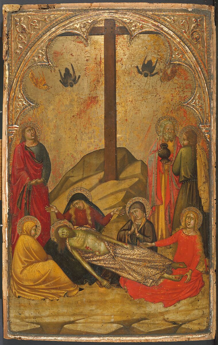 The Lamentation over the Dead Christ, Workshop of  Niccolò di Buonaccorso (Italian (Sienese), active by 1372, died 1388), Tempera on wood, gold ground, Italian, Siena 