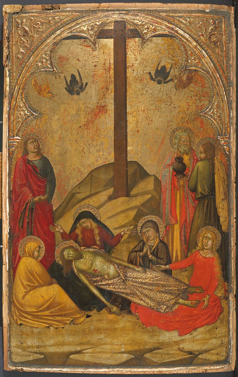 The Lamentation over the Dead Christ, Workshop of  Niccolò di Buonaccorso  Italian, Tempera on wood, gold ground, Italian, Siena