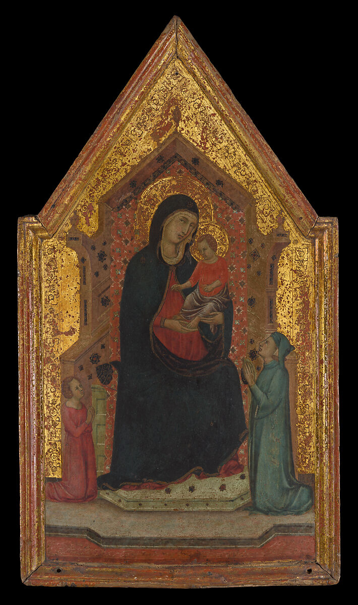 Madonna and Child Enthroned with Two Donors, Goodhart Ducciesque Master (Italian, Siena, active ca. 1315–30), Tempera on wood, gold ground 