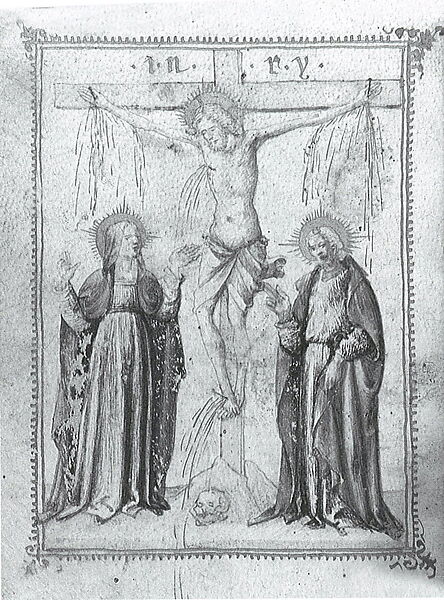 Crucifix, Attributed to Giovanni Antonio Bellinzoni da Pesaro (Italian, Marchigian, active by 1437–d. 1475), Tempera on wood, gold ground