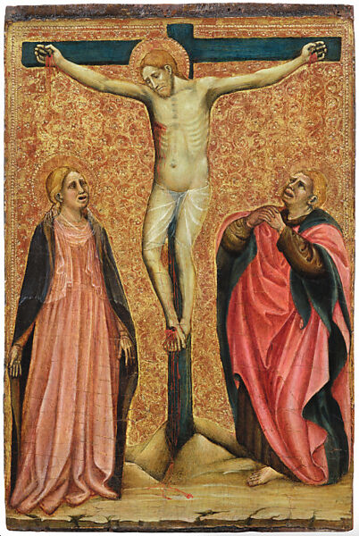 Crucifix, Attributed to Giovanni Antonio Bellinzoni da Pesaro (Italian, Marchigian, active by 1437–d. 1475), Tempera on wood, gold ground