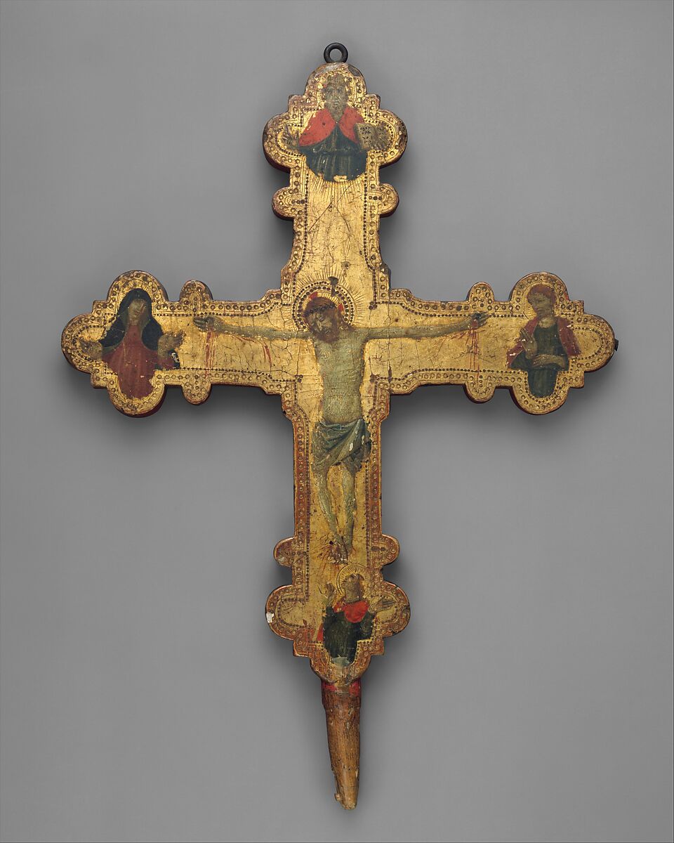 Crucifix, Attributed to Giovanni Antonio da Pesaro (Italian, active Marches 1437–d. 1475), Tempera on wood, gold ground