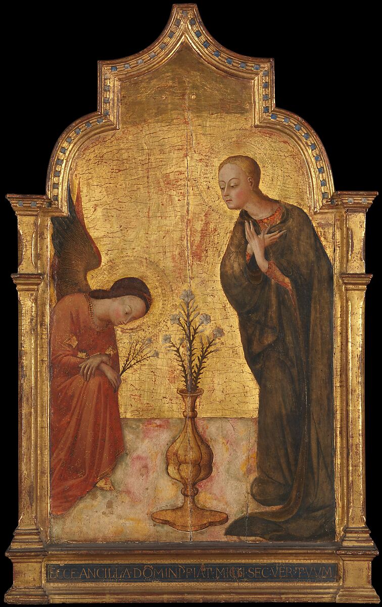 The Annunciation, Sassetta (Stefano di Giovanni) (Italian, Siena or Cortona ca. 1400–1450 Siena), Tempera on wood, gold ground 