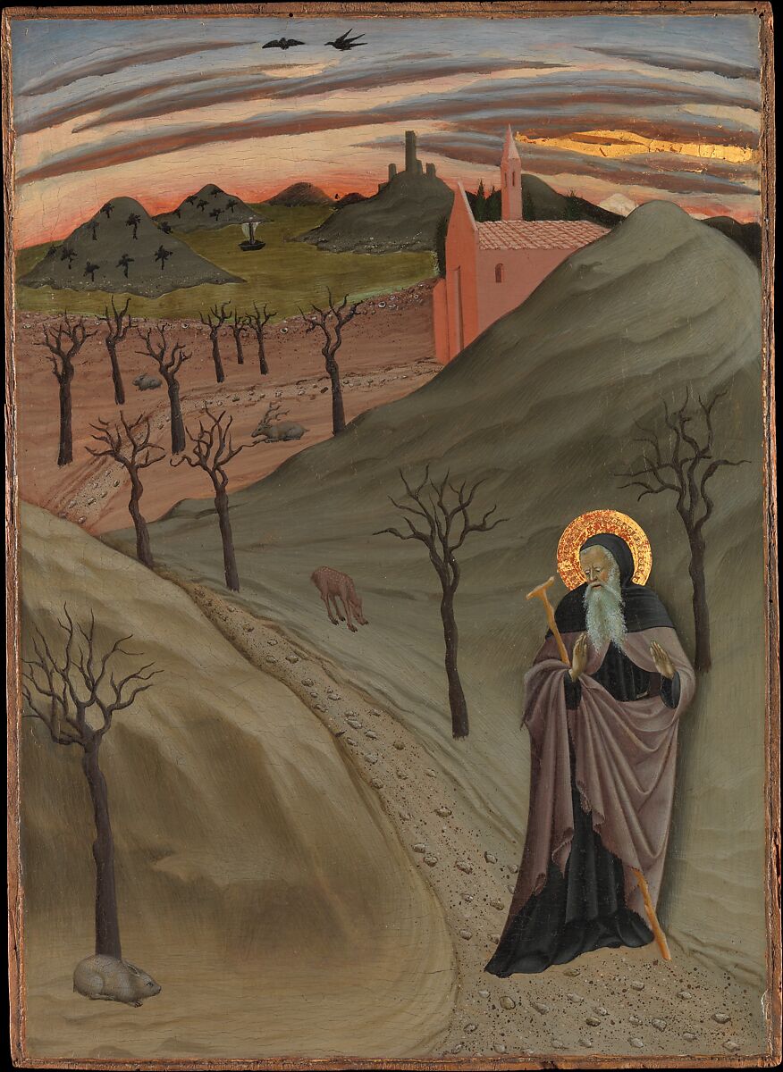 Saint Anthony the Abbot in the Wilderness, Osservanza Master (Italian, Siena, active second quarter 15th century), Tempera and gold on wood 