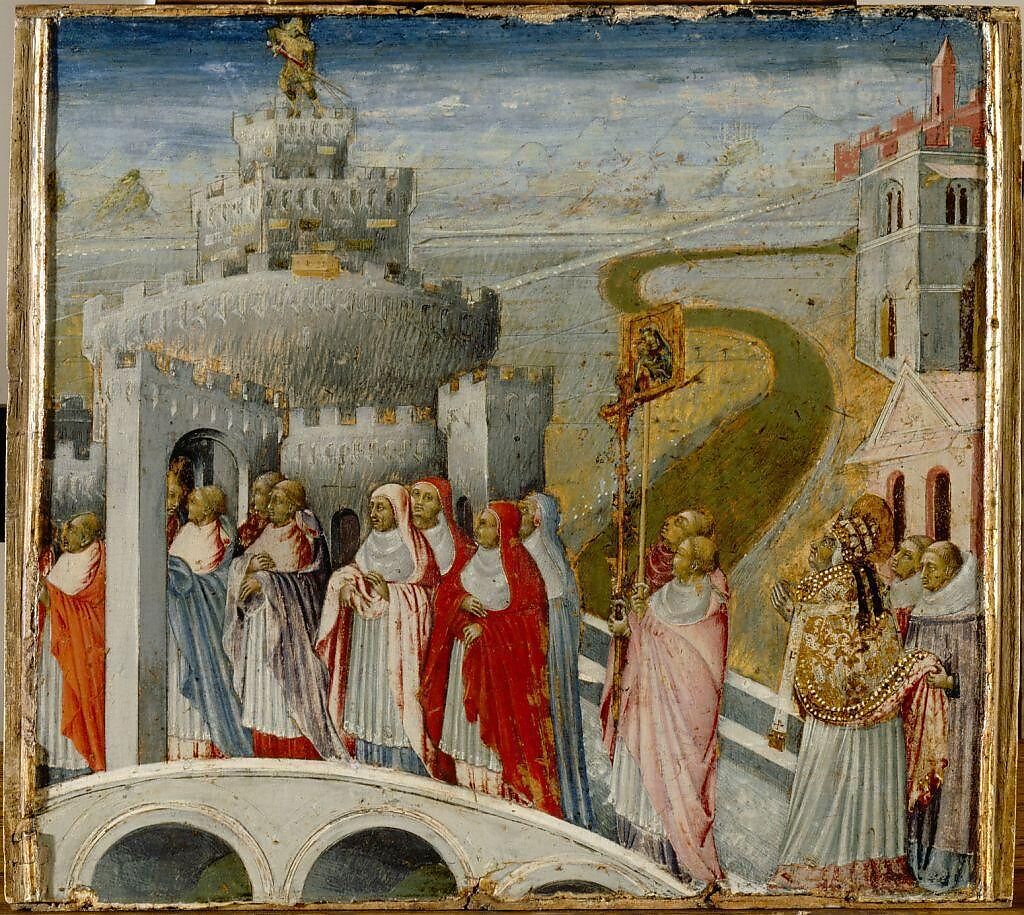 Saint Ambrose, Giovanni di Paolo (Giovanni di Paolo di Grazia) (Italian, Siena 1398–1482 Siena), Tempera on wood, gold ground