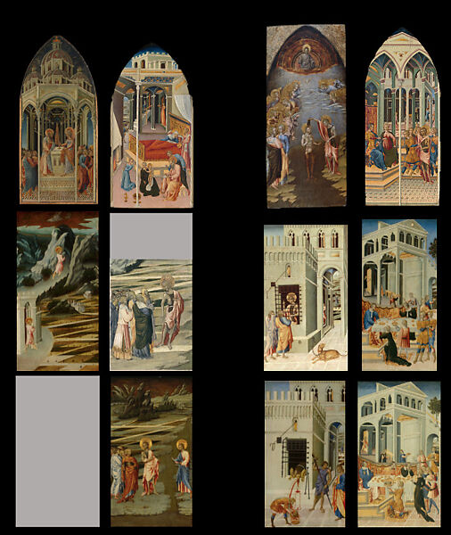 The Annunciation to Zacharias; (verso) The Angel of the Annunciation, Giovanni di Paolo (Giovanni di Paolo di Grazia) (Italian, Siena 1398–1482 Siena), Tempera and gold on wood