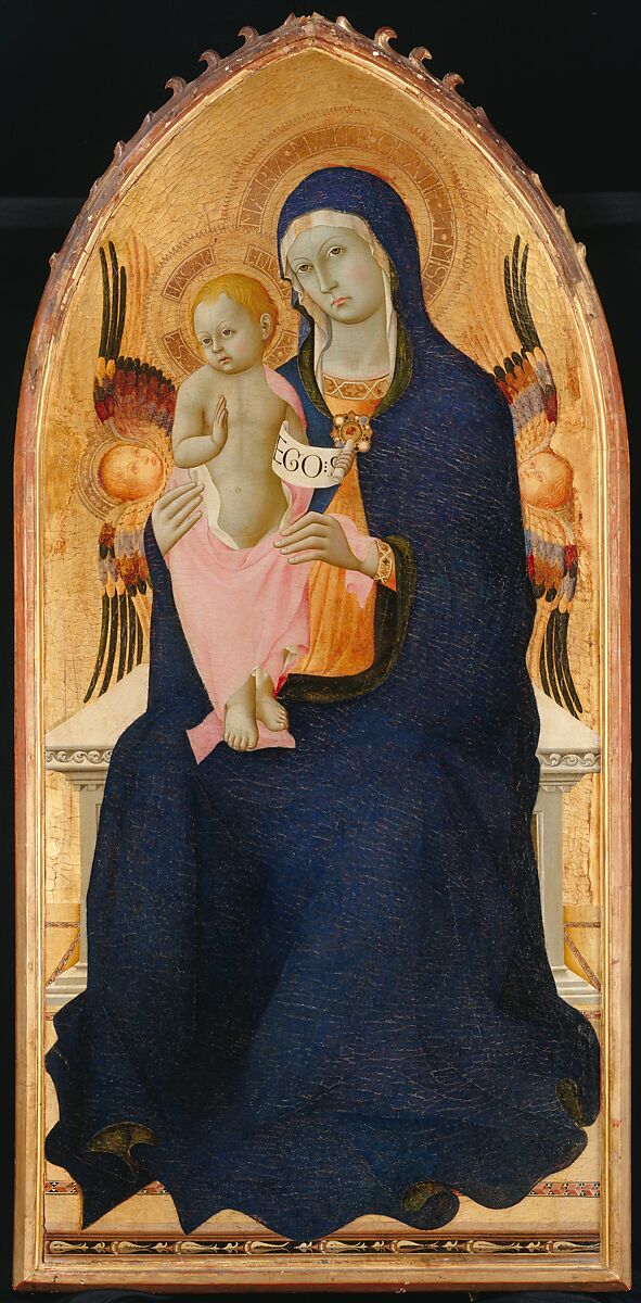 Madonna and Child Enthroned with Two Cherubim, Osservanza Master  Italian, Tempera on wood, gold ground, Italian, Siena
