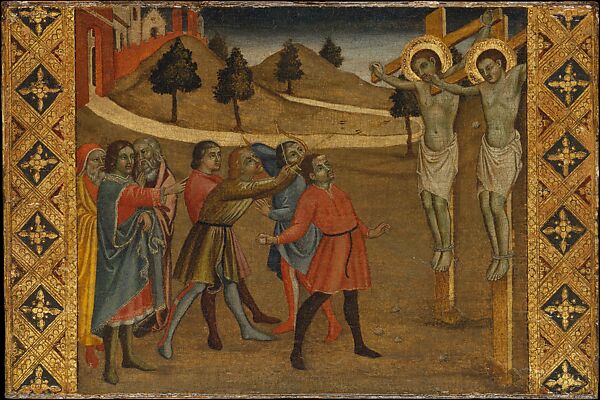 The Stoning of Saints Cosmas and Damian, Style of Icilio Federico Ioni (Italian, Siena 1866–1946 Siena), Tempera and gold on wood, Italian 