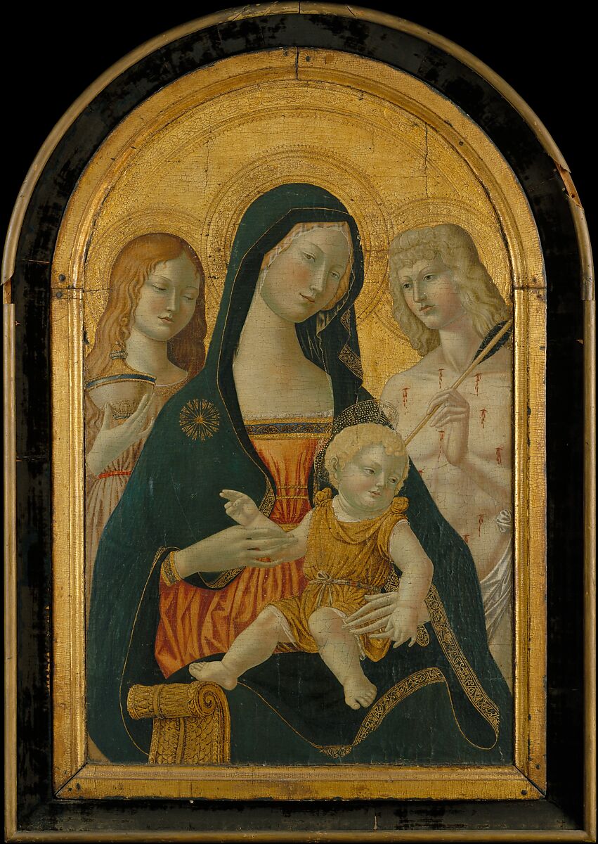 Madonna and Child with Saints Mary Magdalen and Sebastian, Icilio Federico Ioni (Italian, Siena 1866–1946 Siena), Tempera on wood, gold ground, Italian 