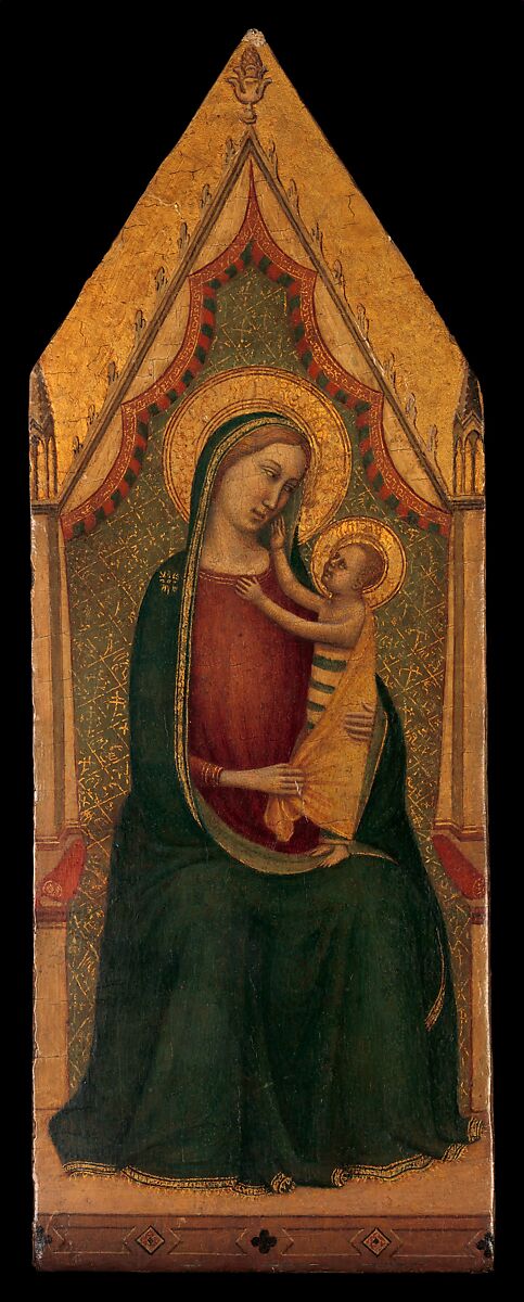 Madonna and Child Enthroned, Workshop of Bernardo Daddi (Italian, Florence (?) ca. 1290–1348 Florence), Tempera on wood, transferred to canvas and laid down on wood, gold ground 