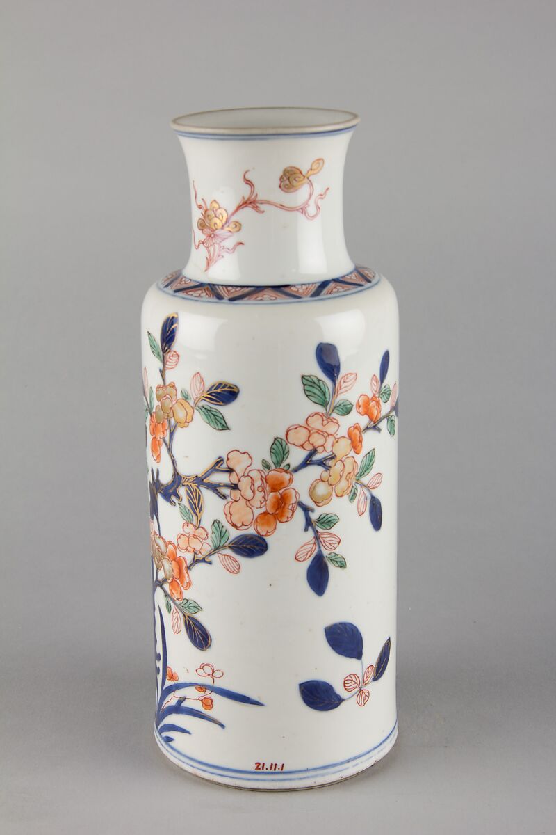 Vase with birds and flowers, Porcelain painted with underglaze cobalt blue and overglaze polychrome enamels (Jingdezhen ware), China