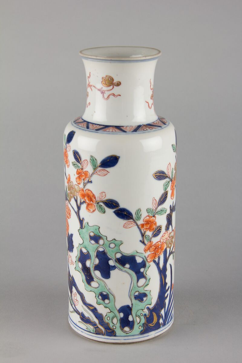 Vase with birds and flowers, Porcelain painted with underglaze cobalt blue and overglaze polychrome enamels (Jingdezhen ware), China