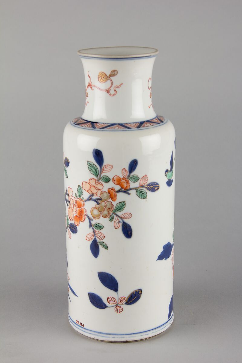 Vase with birds and flowers, Porcelain painted with underglaze cobalt blue and overglaze polychrome enamels (Jingdezhen ware), China 