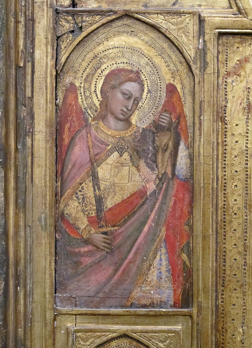 Six Angels, Jacopo di Cione (Italian, Florence, active ca. 1360–1400), Tempera on wood, gold ground