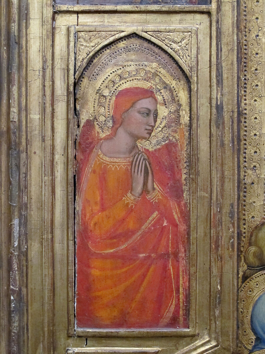 Six Angels, Jacopo di Cione (Italian, Florence, active ca. 1360–1400), Tempera on wood, gold ground