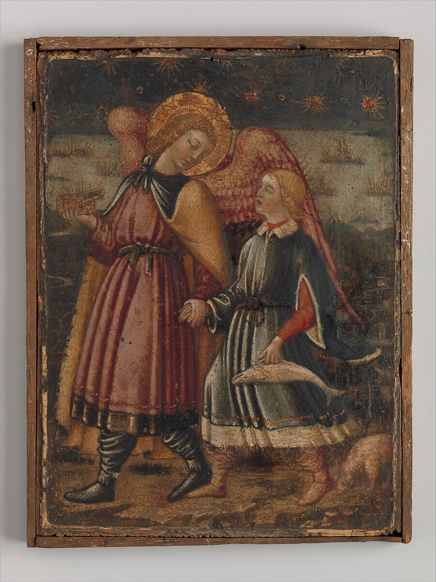 The Archangel Raphael and Tobias, Neri di Bicci (Italian, Florence 1419–1491 Florence), Tempera and gold on wood 
