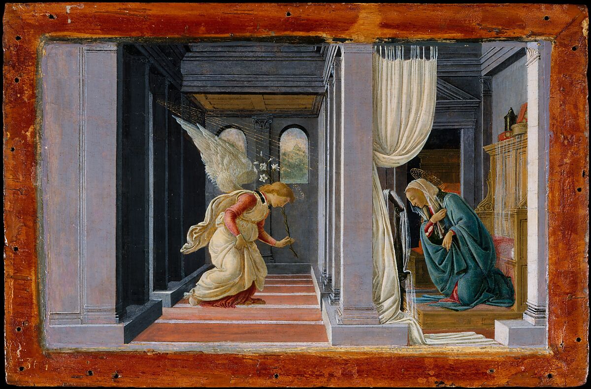 The Annunciation, Botticelli (Alessandro di Mariano Filipepi) (Italian, Florence 1444/45–1510 Florence), Tempera and gold on wood 