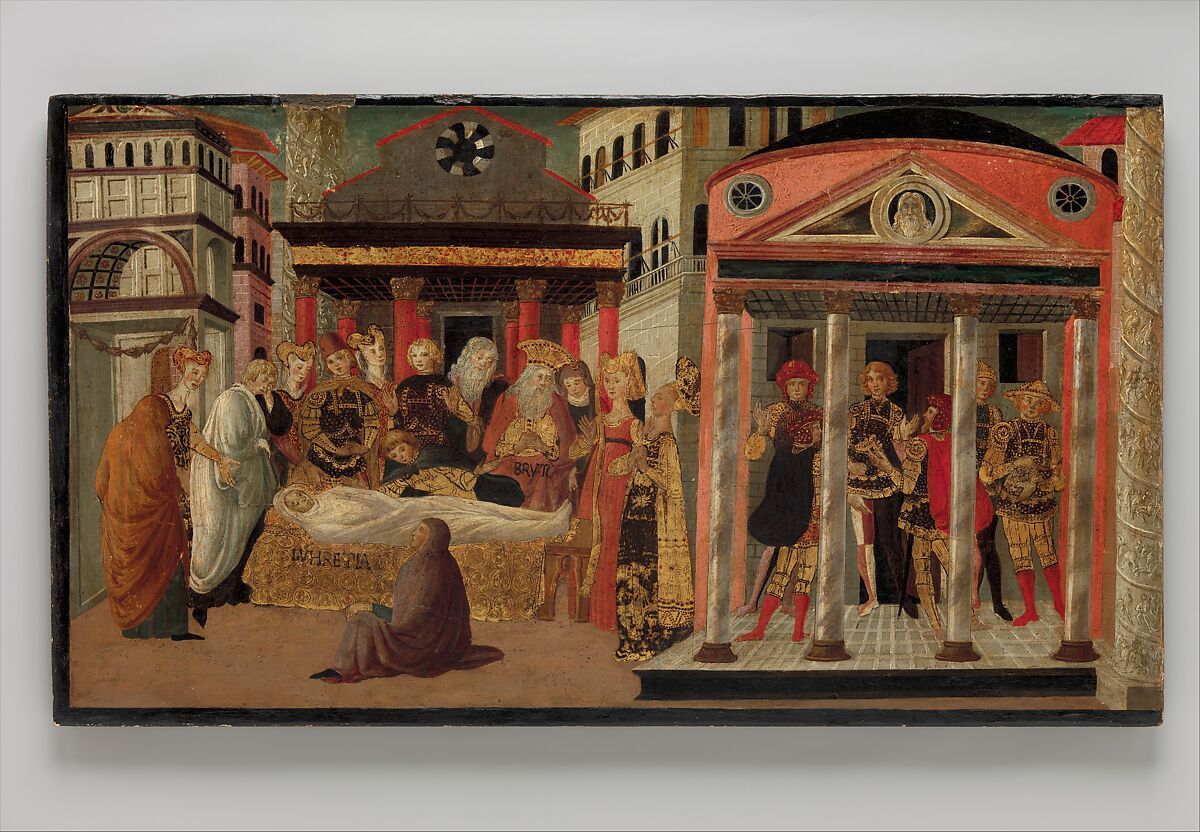 The Funeral of Lucretia, Master of Marradi (Italian, Florence, active late 15th/early 16th century), Tempera and gold on wood 