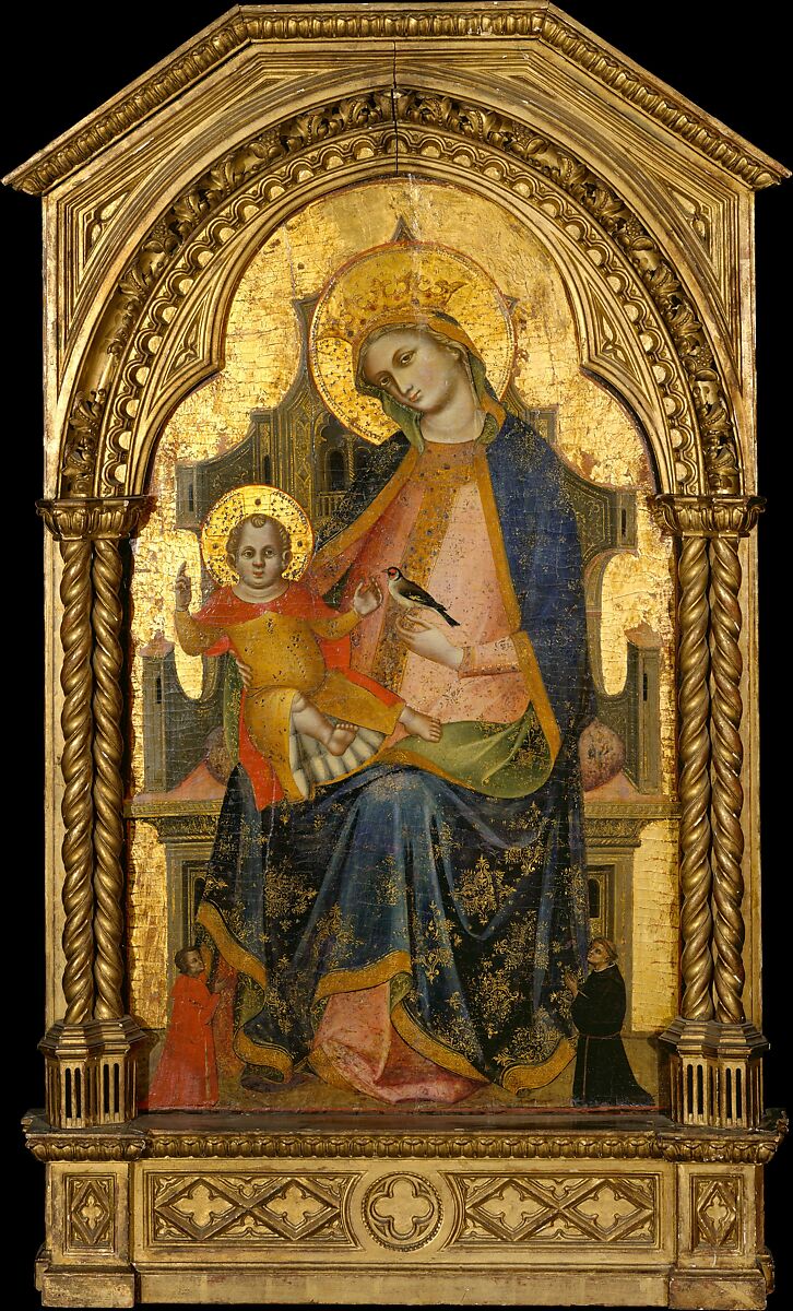 Madonna and Child Enthroned with Two Donors, Lorenzo Veneziano (Italian, Venice, active 1356–72), Tempera on wood, gold ground 
