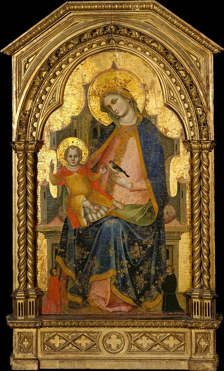 Madonna and Child Enthroned with Two Donors, Lorenzo Veneziano  Italian, Tempera on wood, gold ground