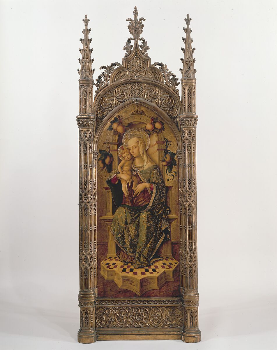 Madonna and Child Enthroned, Nicola di Maestro Antonio d'Ancona (Italian, Marchigian, active by 1472–died 1510/11), Tempera on wood, gold ground