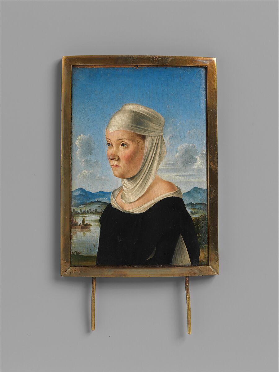 Portrait of a Woman, Possibly a Nun of San Secondo; (verso) Scene in Grisaille, Jacometto (Jacometto Veneziano) (Italian, active Venice by ca. 1472–died before 1498), Oil on wood; (verso: oil and gold on wood)