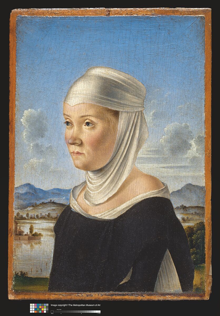 Portrait of a Woman, Possibly a Nun of San Secondo; (verso) Scene in Grisaille, Jacometto (Jacometto Veneziano) (Italian, active Venice by ca. 1472–died before 1498), Oil on wood; (verso: oil and gold on wood)