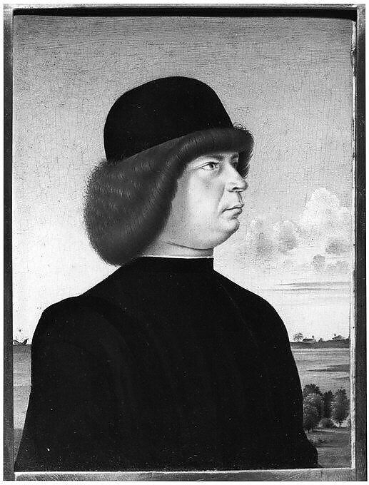 Portrait of Alvise Contarini(?); (verso) A Tethered Roebuck, Jacometto (Jacometto Veneziano) (Italian, active Venice by ca. 1472–died before 1498), Oil on wood; verso: oil and gold on wood