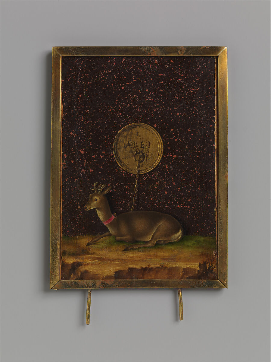 Portrait of Alvise Contarini(?); (verso) A Tethered Roebuck, Jacometto (Jacometto Veneziano) (Italian, active Venice by ca. 1472–died before 1498), Oil on wood; verso: oil and gold on wood