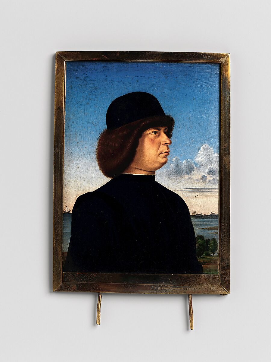 Portrait of Alvise Contarini(?); (verso) A Tethered Roebuck, Jacometto (Jacometto Veneziano) (Italian, active Venice by ca. 1472–died before 1498), Oil on wood; verso: oil and gold on wood