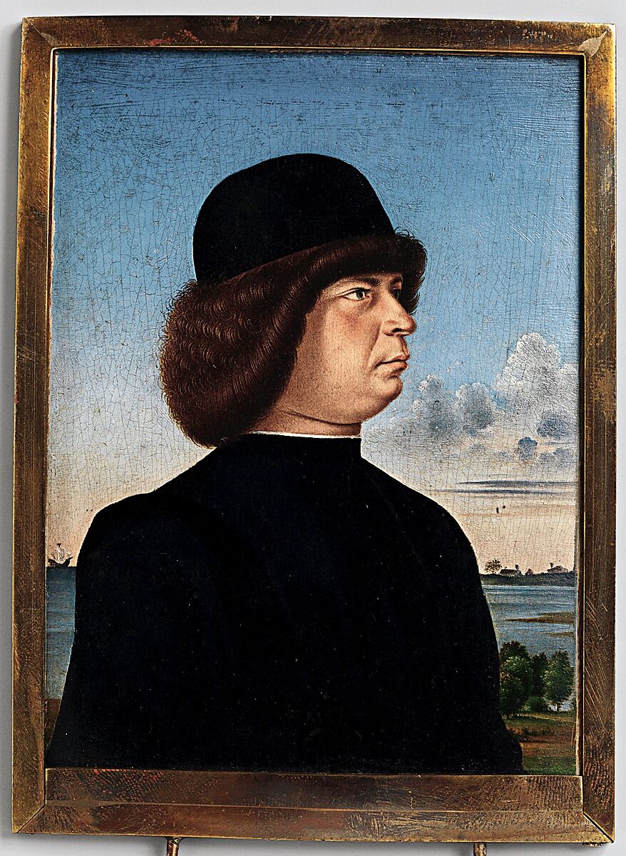 Portrait of Alvise Contarini(?); (verso) A Tethered Roebuck, Jacometto (Jacometto Veneziano) (Italian, active Venice by ca. 1472–died before 1498), Oil on wood; verso: oil and gold on wood
