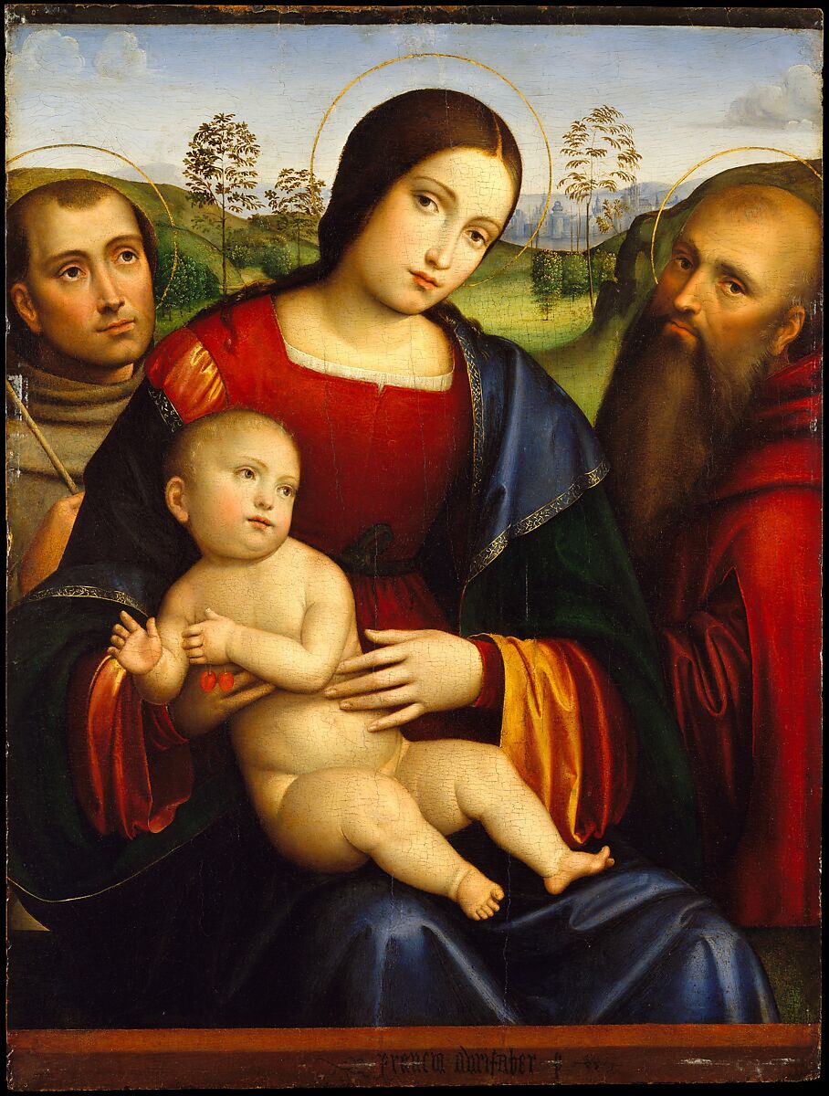 Madonna and Child with Saints Francis and Jerome, Francesco Francia (Italian, Bologna ca. 1447–1517 Bologna), Oil and gold on wood 