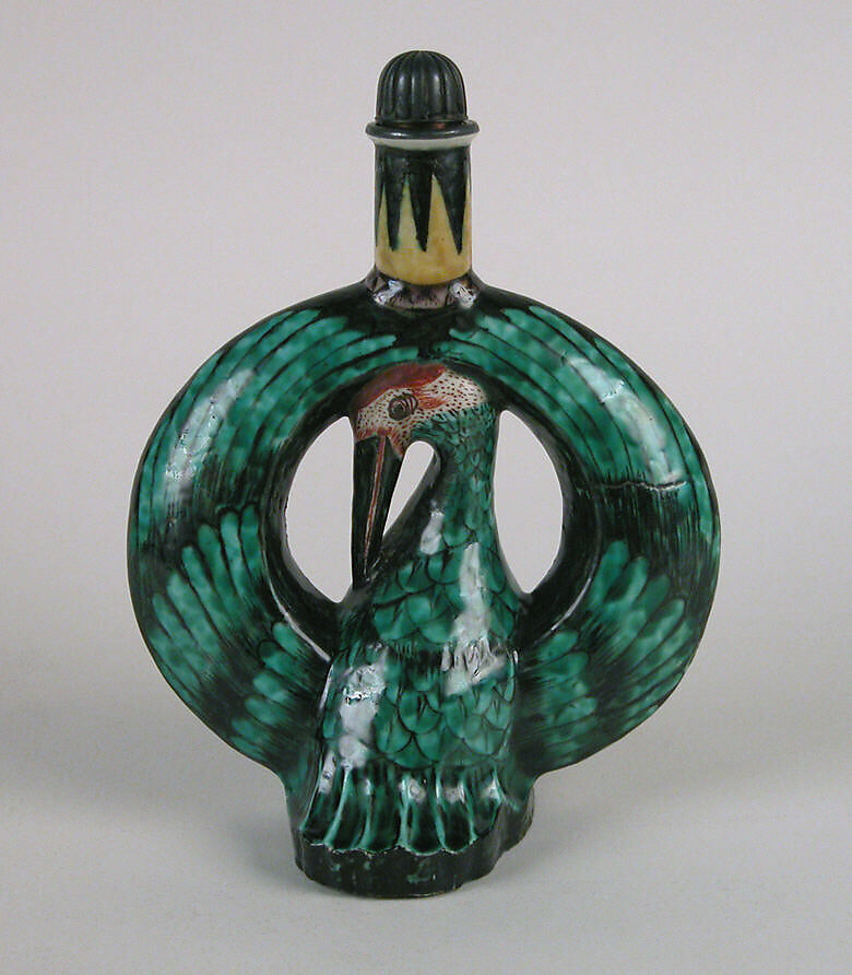 Wine bottle, Porcelain decorated with colored enamels (Hizen ware, Kutani type), Japan 