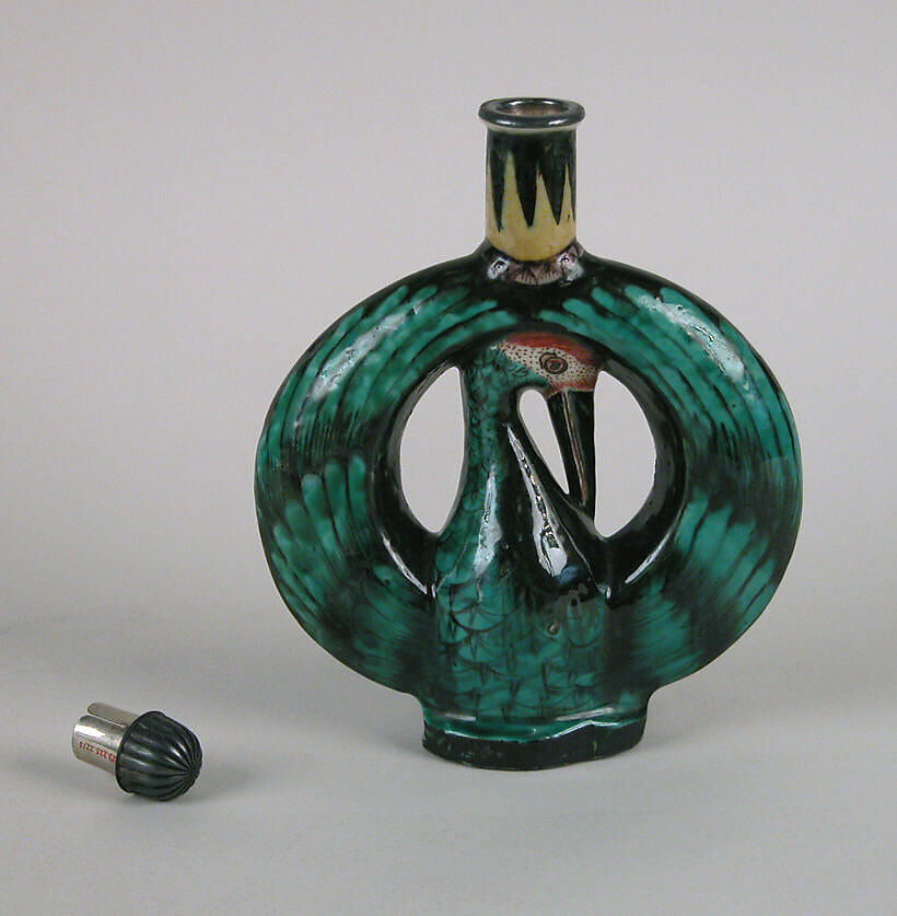 Wine bottle, Porcelain decorated with colored enamels (Hizen ware, Kutani type), Japan