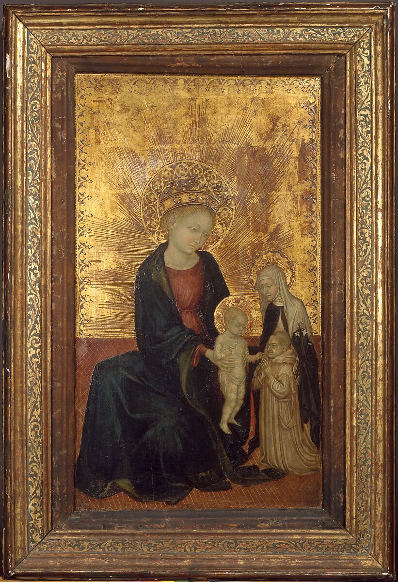 Madonna and Child with Saint Catherine of Siena and a Carthusian Donor, Italian, Lombard (probably Pavia), Tempera and gold on wood, Italian, Lombardy, probably Pavia 