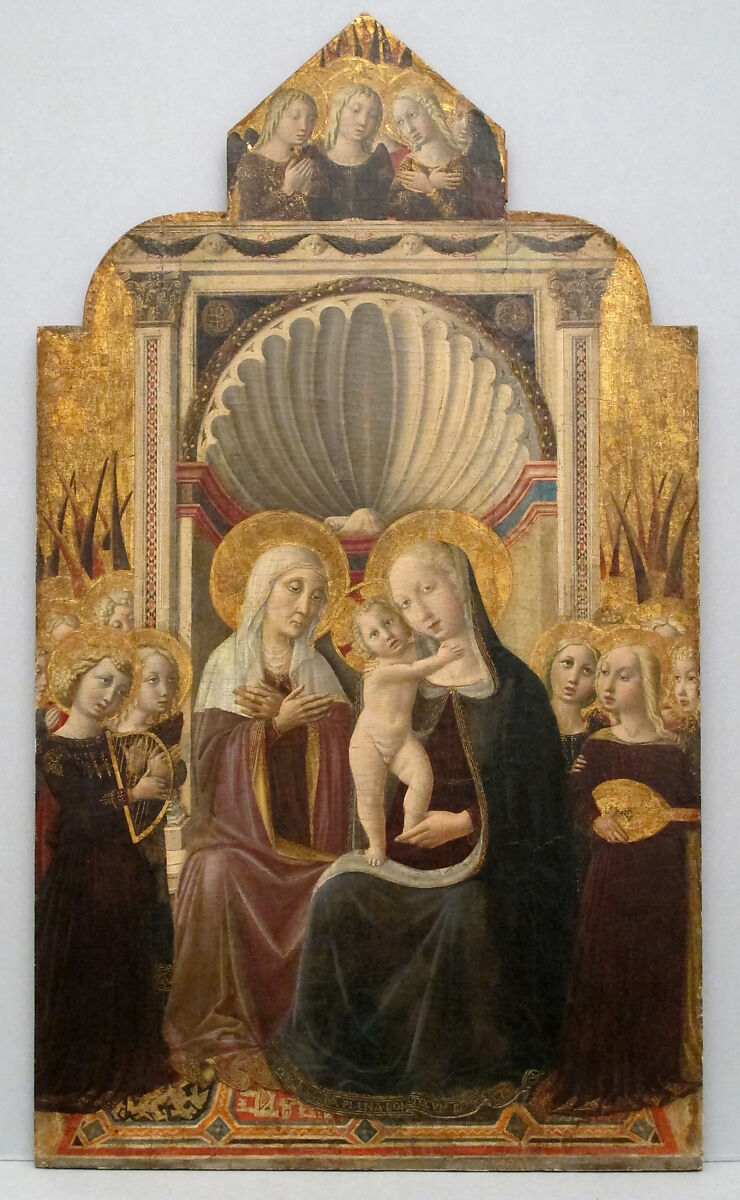 Saint Anne and the Virgin and Child Enthroned with Angels, Niccolò Alunno (Niccolò di Liberatore) (Italian, Umbria, active by ca. 1456–died 1502), Tempera and gold on wood 