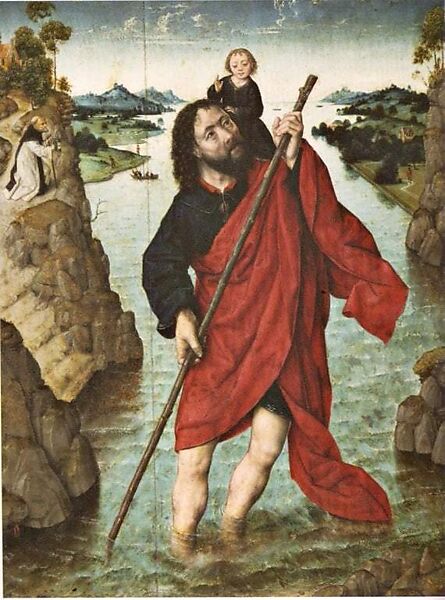 Saint Christopher and the Infant Christ, Follower of Dieric Bouts (Netherlandish, Haarlem, active by 1457–died 1475), Oil on oak panel