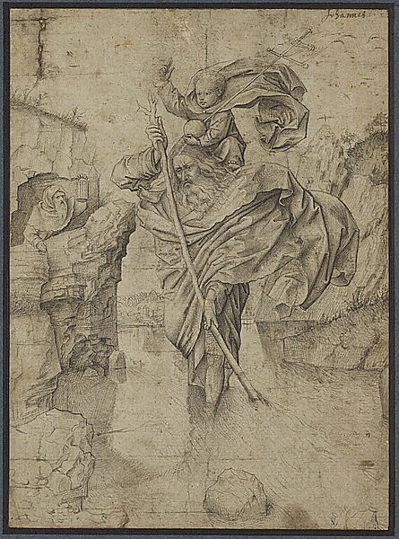 Saint Christopher and the Infant Christ, Follower of Dieric Bouts (Netherlandish, Haarlem, active by 1457–died 1475), Oil on oak panel