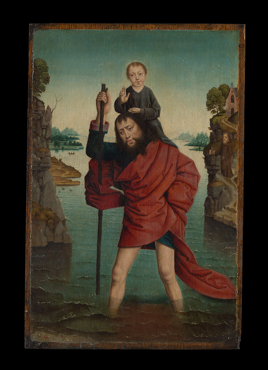 Saint Christopher and the Infant Christ, Dieric Bouts  Netherlandish, Oil on oak panel