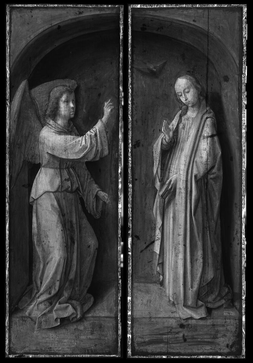 Archangel Gabriel; The Virgin Annunciate, Gerard David (Netherlandish, Oudewater ca. 1455–1523 Bruges), Oil on oak panel