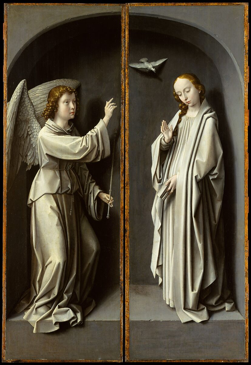 Archangel Gabriel; The Virgin Annunciate, Gerard David (Netherlandish, Oudewater ca. 1455–1523 Bruges), Oil on oak panel 