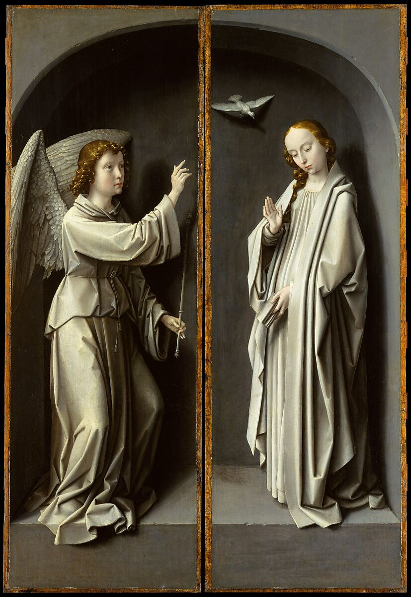 Archangel Gabriel; The Virgin Annunciate, Gerard David  Netherlandish, Oil on oak panel