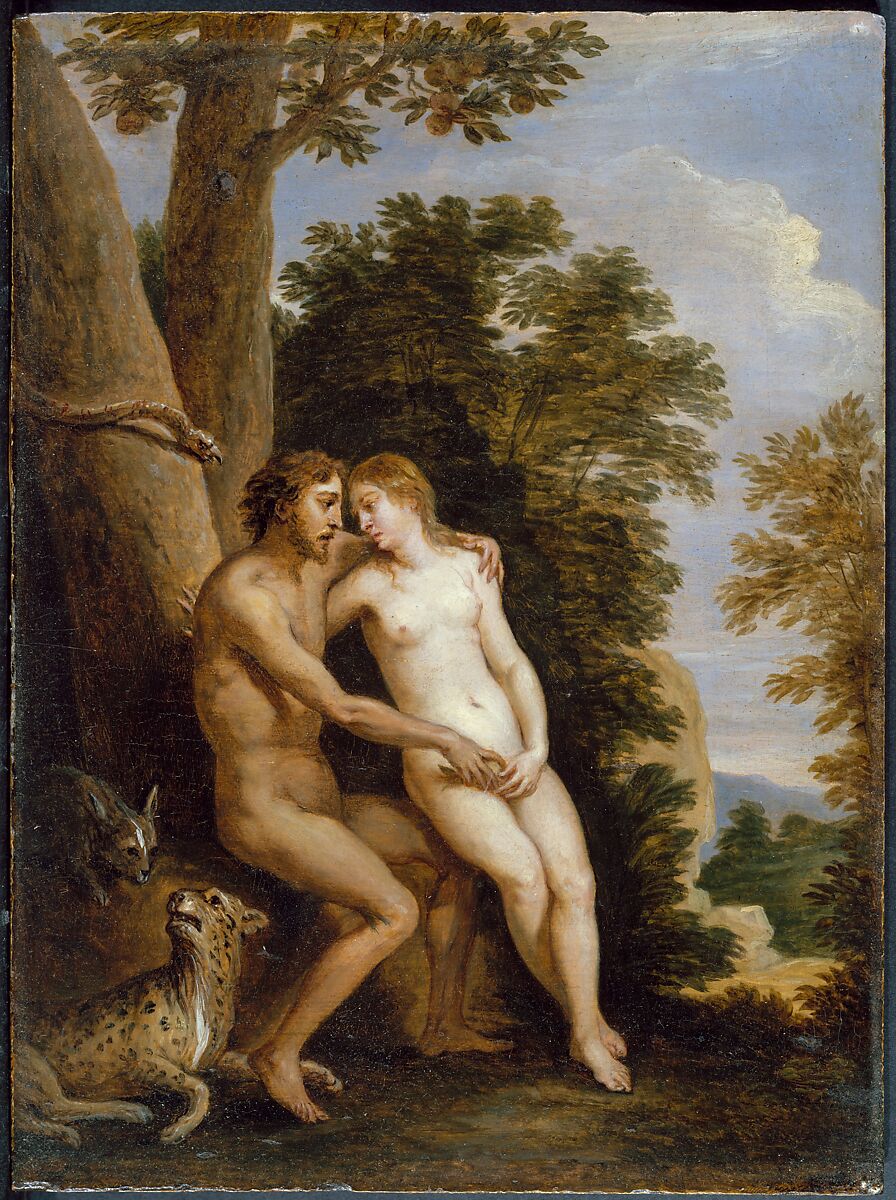 Adam and Eve in Paradise, David Teniers the Younger (Flemish, Antwerp 1610–1690 Brussels), Oil on panel, over traces of underdrawing in black