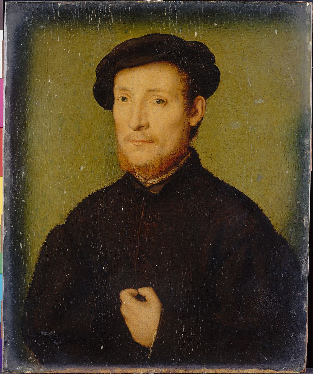 Portrait of a Man with His Hand on His Chest, Attributed to Corneille de Lyon  Netherlandish, Oil on wood, Netherlandish