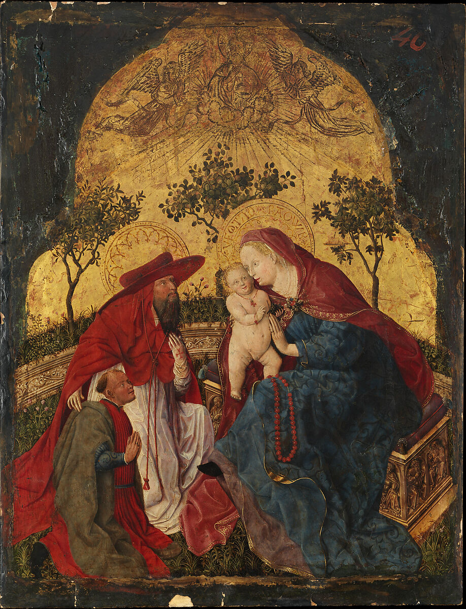Virgin and Child with a Donor Presented by Saint Jerome, Master of the Munich Bavarian Panels, Oil and gold on poplar panel, Bavaria, probably Munich