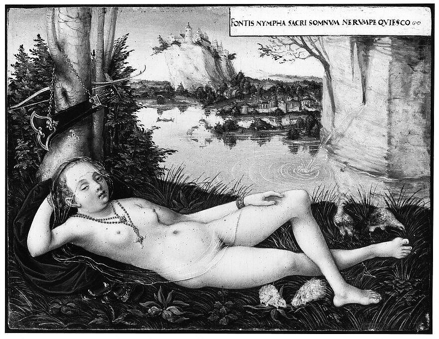 Nymph of the Spring, Lucas Cranach the Younger (German, Wittenberg 1515–1586 Wittenberg), Oil on beech panel