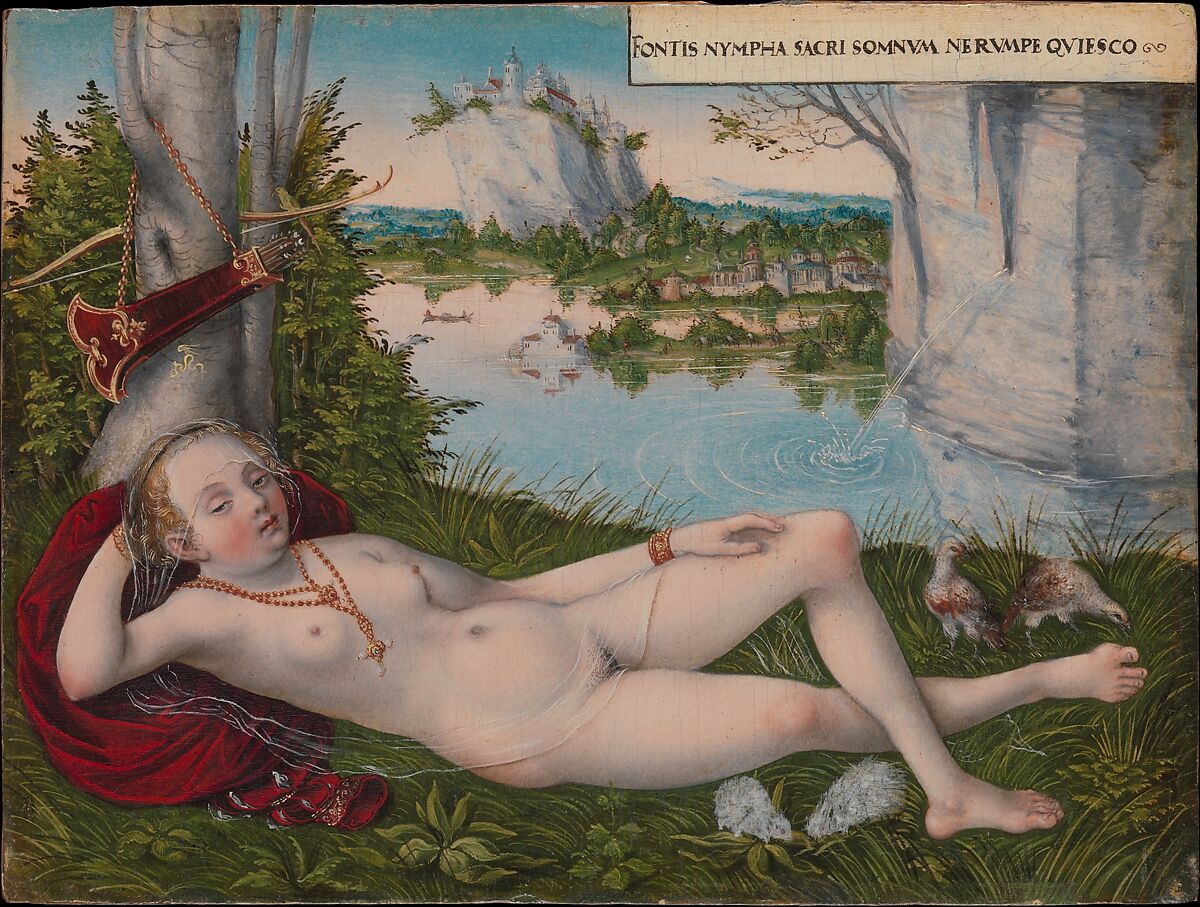 Nymph of the Spring, Lucas Cranach the Younger (German, Wittenberg 1515–1586 Wittenberg), Oil on beech panel 