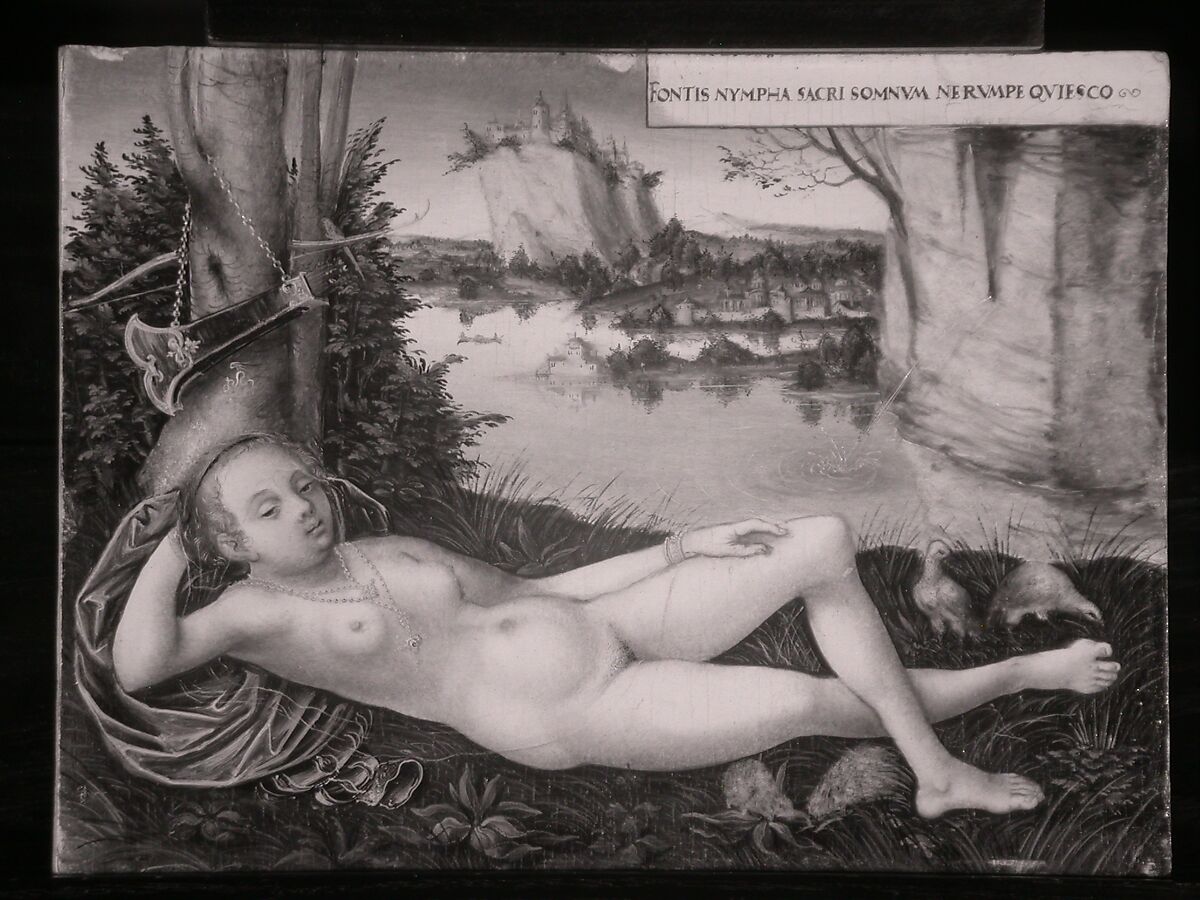 Nymph of the Spring, Lucas Cranach the Younger (German, Wittenberg 1515–1586 Wittenberg), Oil on beech panel